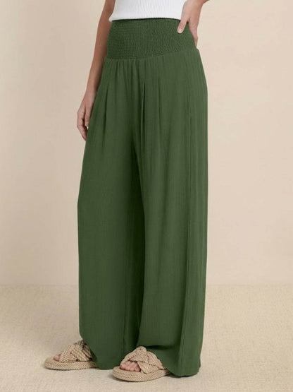 Hadley | High Waist Wide Leg Trousers with Smocked Waist and Relaxed Fit