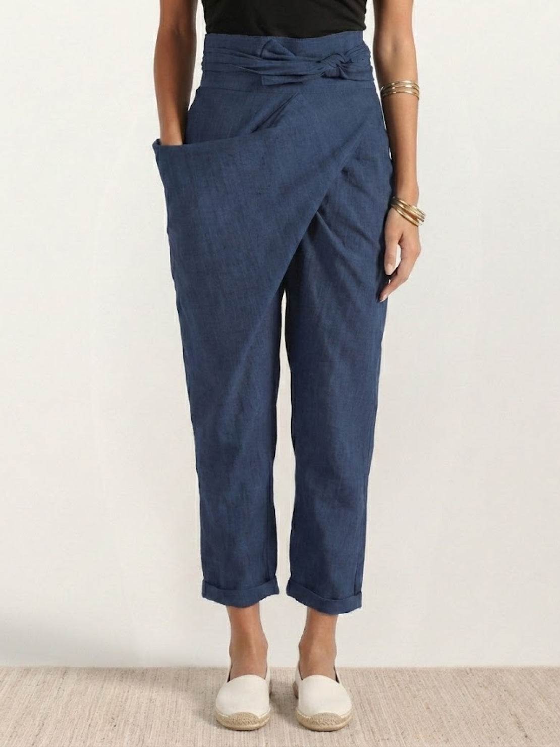 Laurel | Cropped Tapered Trousers with High Waist and Wrap Front