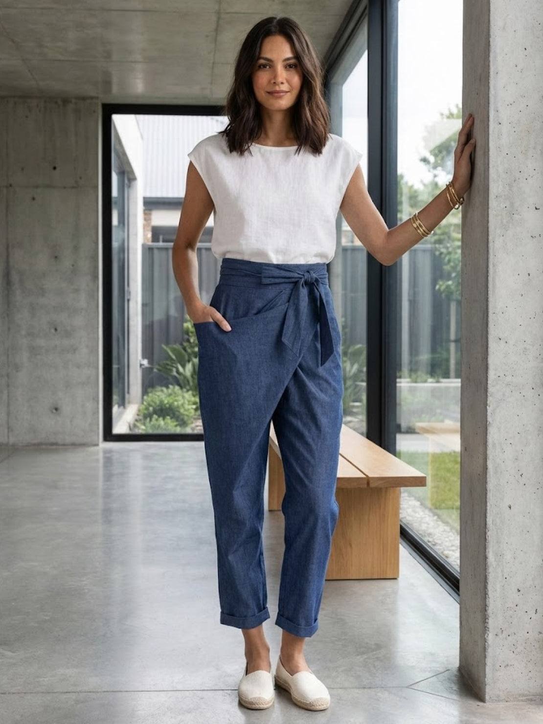 Laurel | Cropped Tapered Trousers with High Waist and Wrap Front