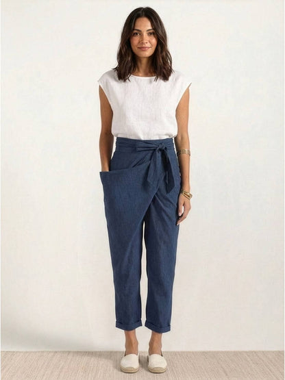 Laurel | Cropped Tapered Trousers with High Waist and Wrap Front