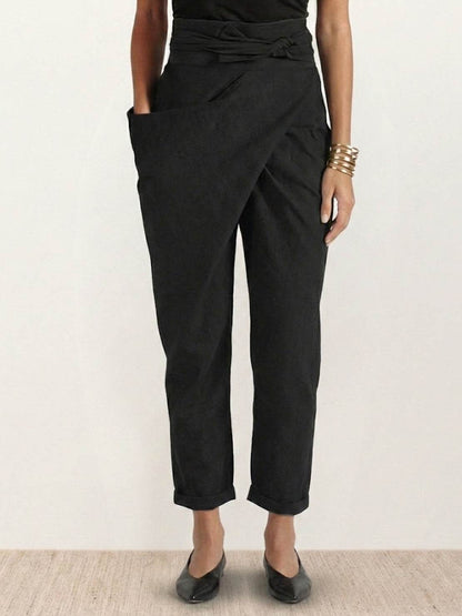 Laurel | Cropped Tapered Trousers with High Waist and Wrap Front