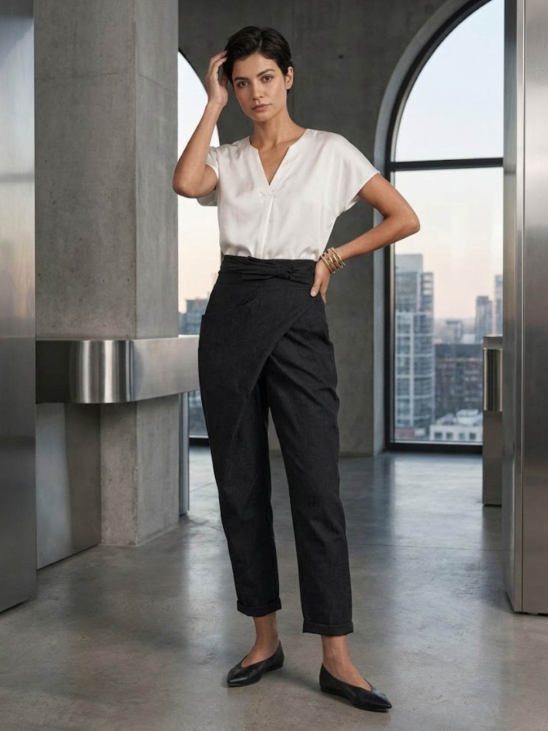 Laurel | Cropped Tapered Trousers with High Waist and Wrap Front