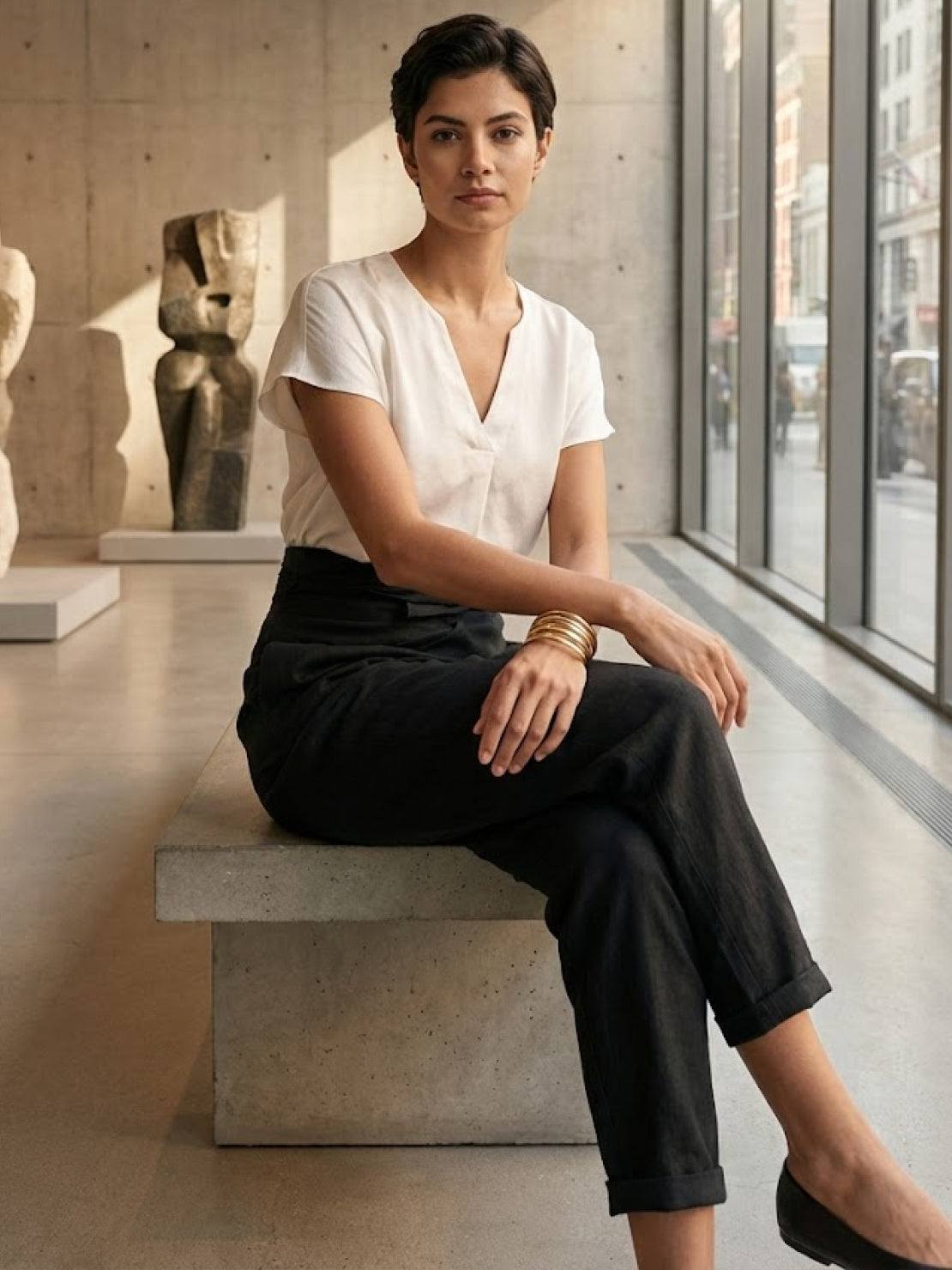 Laurel | Cropped Tapered Trousers with High Waist and Wrap Front