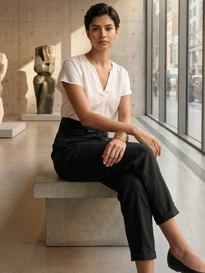Laurel | Cropped Tapered Trousers with High Waist and Wrap Front