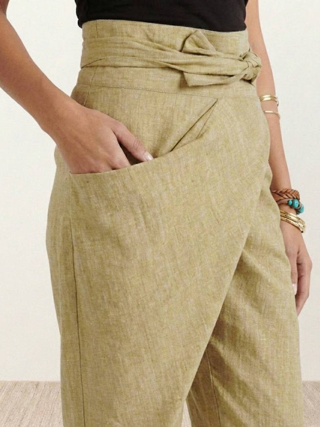 Laurel | Cropped Tapered Trousers with High Waist and Wrap Front