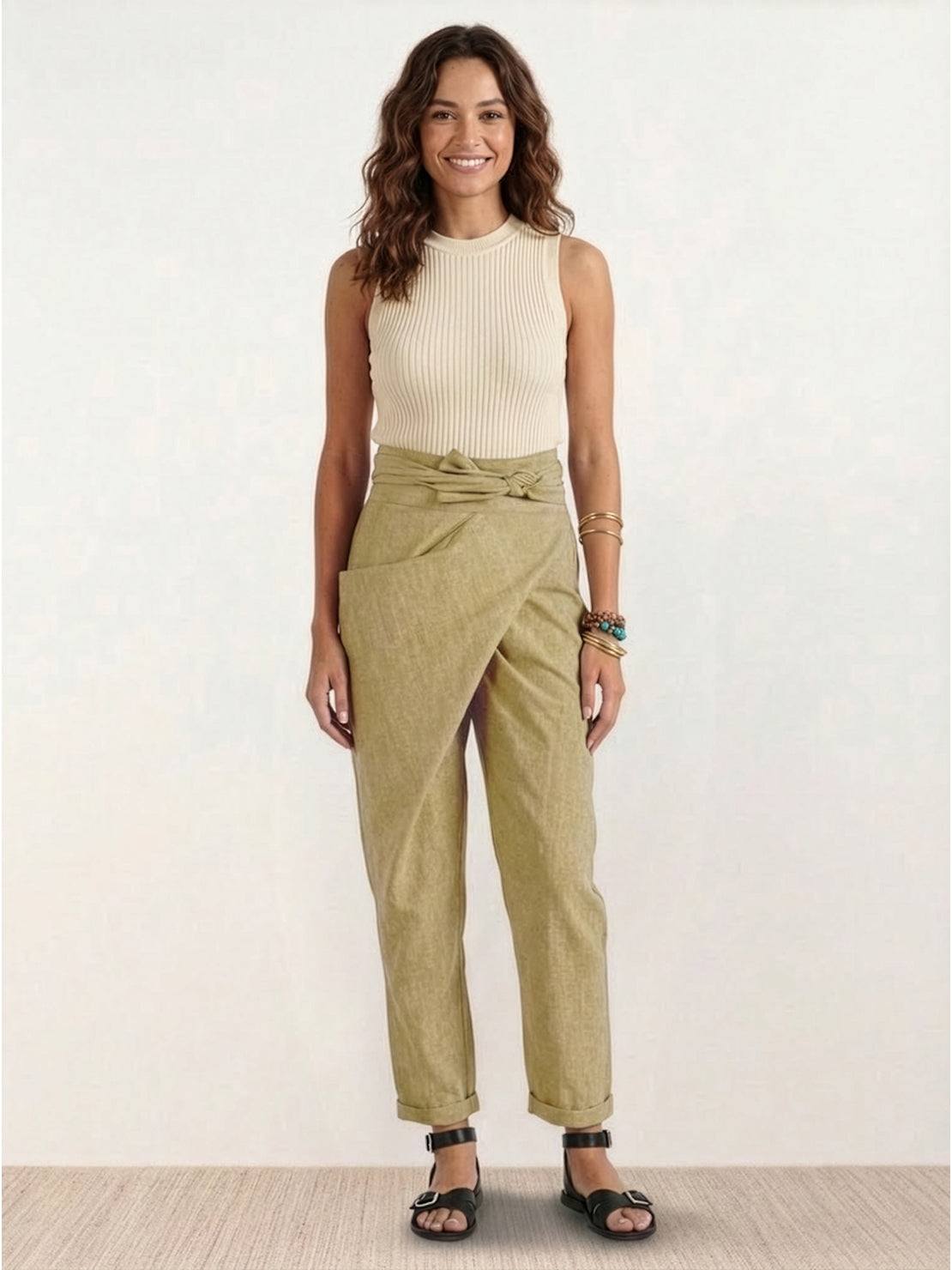 Laurel | Cropped Tapered Trousers with High Waist and Wrap Front