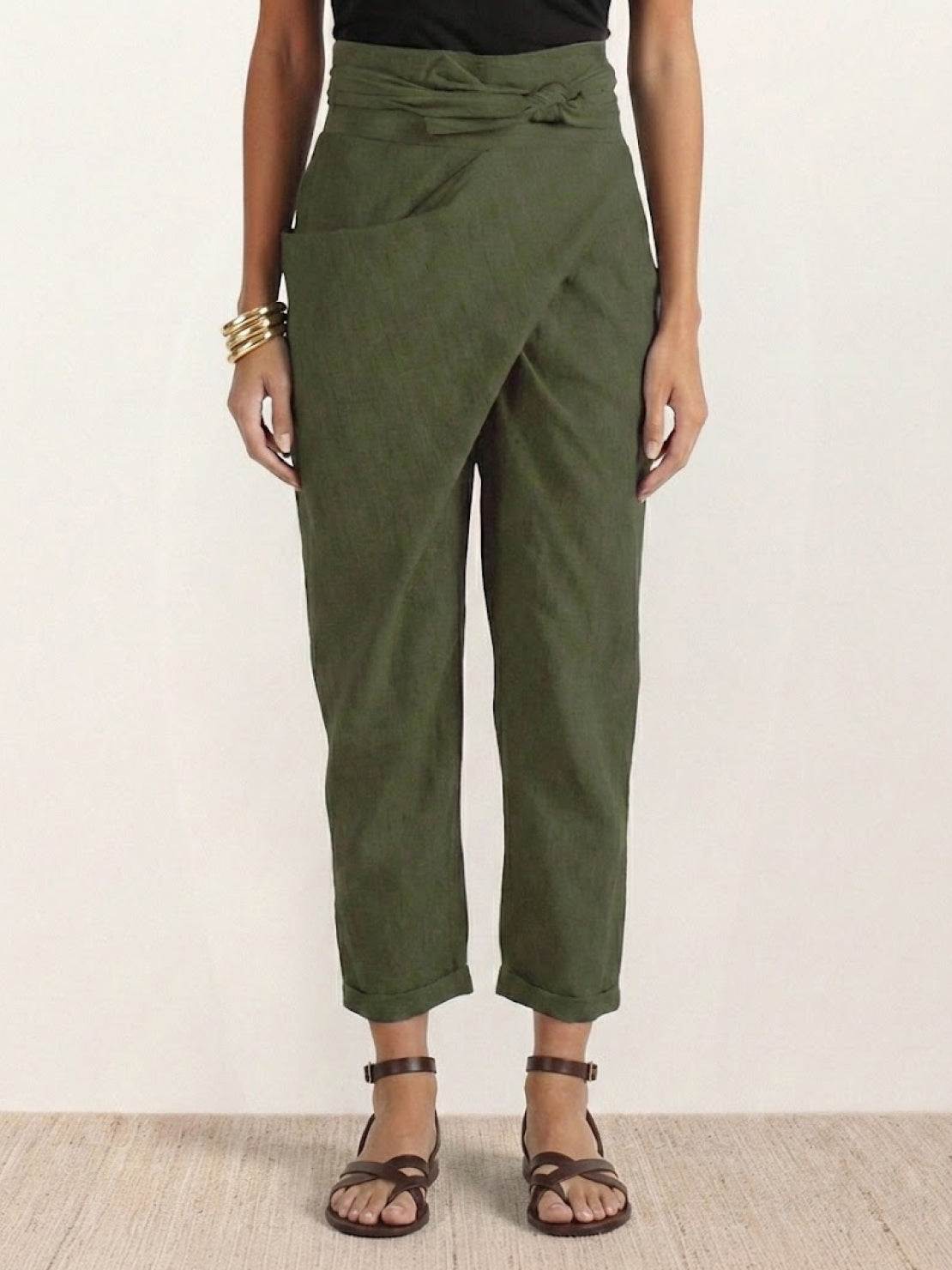 Laurel | Cropped Tapered Trousers with High Waist and Wrap Front