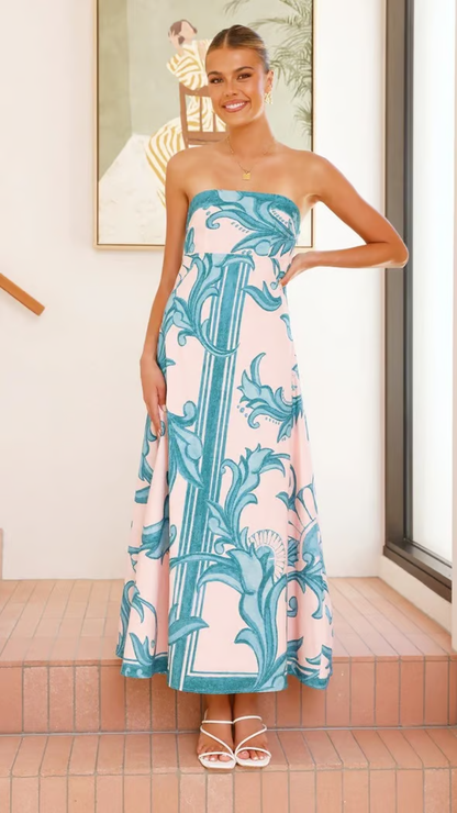 Women's Printed Dress with Flowy Design and Short Sleeves