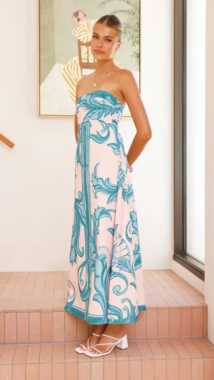 Women's Printed Dress with Flowy Design and Short Sleeves