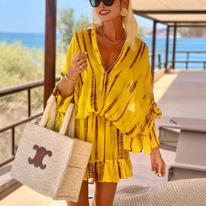 Women's High Waist V Neck Mini Dress with Tummy Control and Casual Style