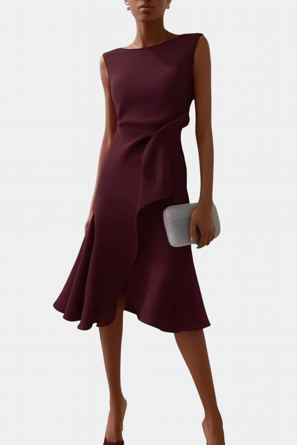 Glamorous Draped Asymmetric Crepe With Luxuriously Contoured Silhouette Midi Dress