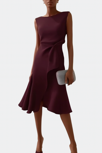 Glamorous Draped Asymmetric Crepe With Luxuriously Contoured Silhouette Midi Dress