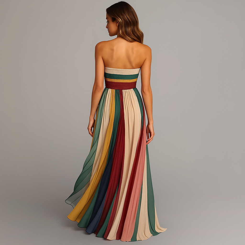 Stunning Festive Sweeping Pleated Maxi Dress in Rich Jewel Tones for Holiday Celebrations
