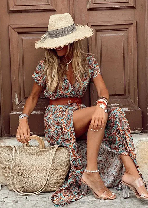 Women's Boho Maxi Dress with Airy Design and Matching Belt