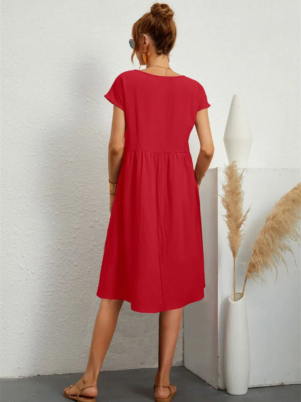 Women's Casual Dress with Pockets and Short Sleeves