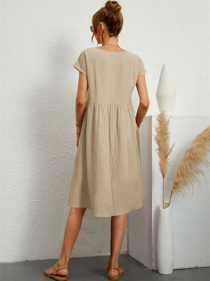 Women's Casual Dress with Pockets and Short Sleeves