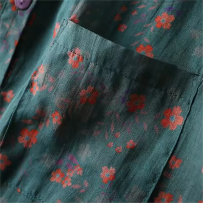 Women's Floral Half-Placket Shirt with Button Detail and Lightweight Fabric