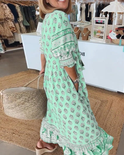 Boho Enchanting Flowing Silhouette Ethereal Georgette Tassel Detailing Midi Dress