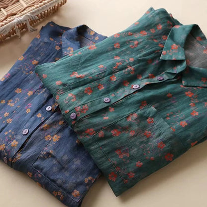 Women's Floral Half-Placket Shirt with Button Detail and Lightweight Fabric