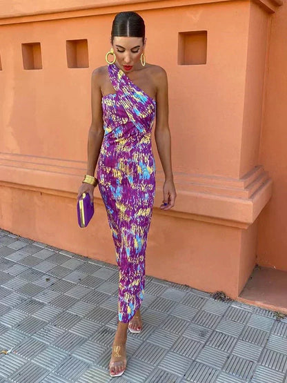 Women's One Shoulder Asymmetric Dress with Elegant Design and Versatile Style