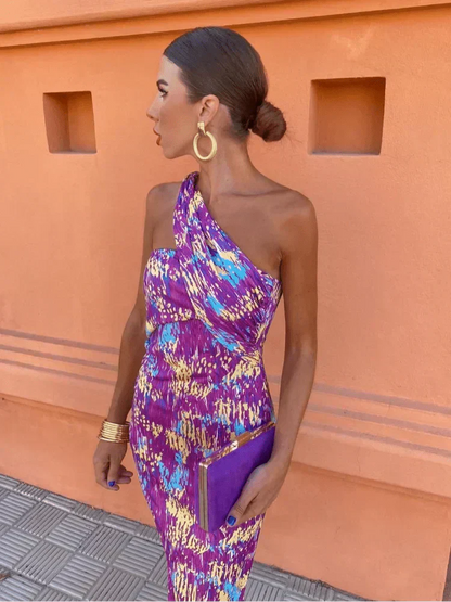 Women's One Shoulder Asymmetric Dress with Elegant Design and Versatile Style