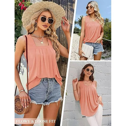 Women's Sleeveless Top with Square Neckline and Lightweight Fabric