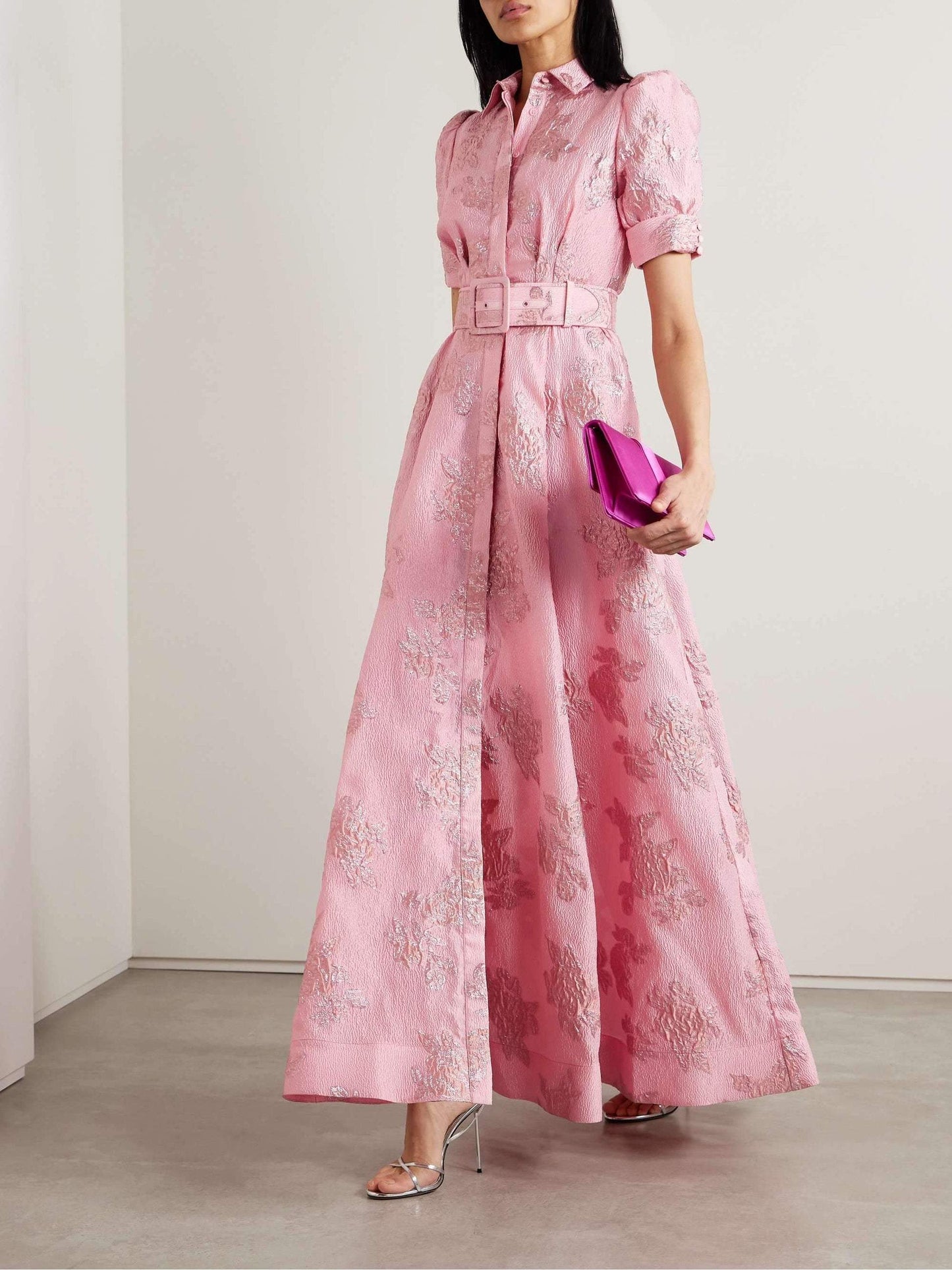 Sophisticated Retro Inspired High-Waist Pink Dress With Flattering Silhouette And Timeless Charm For Women