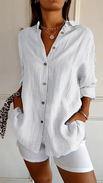 Women's Oversized Long Sleeve Button-Down Shirt with Breathable Fabric and Relaxed Fit