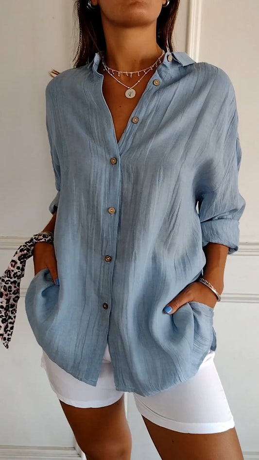 Women's Oversized Long Sleeve Button-Down Shirt with Breathable Fabric and Relaxed Fit