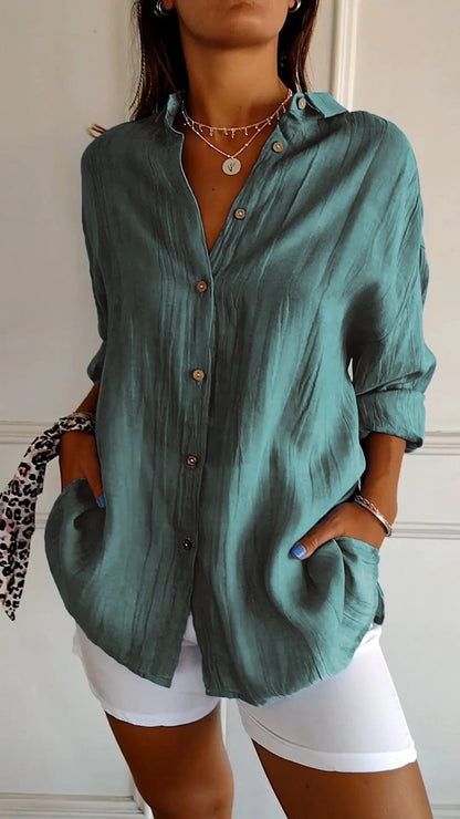 Women's Oversized Long Sleeve Button-Down Shirt with Breathable Fabric and Relaxed Fit
