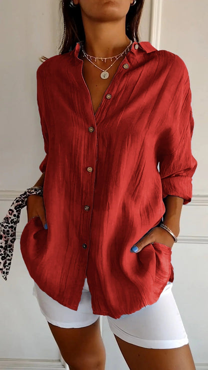 Women's Oversized Long Sleeve Button-Down Shirt with Breathable Fabric and Relaxed Fit
