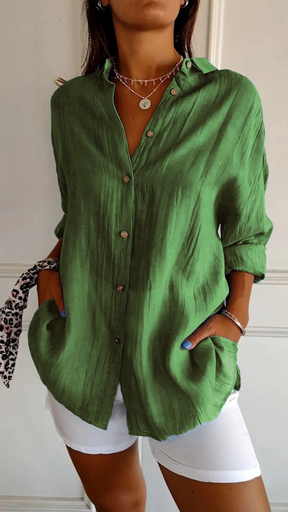 Women's Oversized Long Sleeve Button-Down Shirt with Breathable Fabric and Relaxed Fit