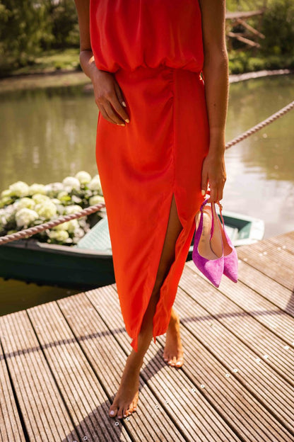 Women's Summer Midi Dress with Adjustable Straps and Flowing Skirt