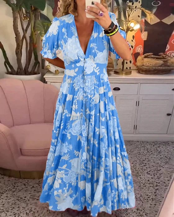 Luxuriously Effortlessly Flattering Waist Cinched Breathable Crepe Flowy Maxi Dress
