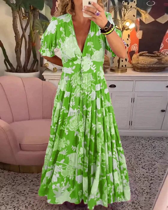 Luxuriously Effortlessly Flattering Waist Cinched Breathable Crepe Flowy Maxi Dress