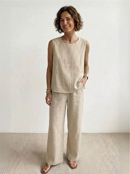 Alina | Sleeveless Tank Top with Matching Wide-Leg Trousers