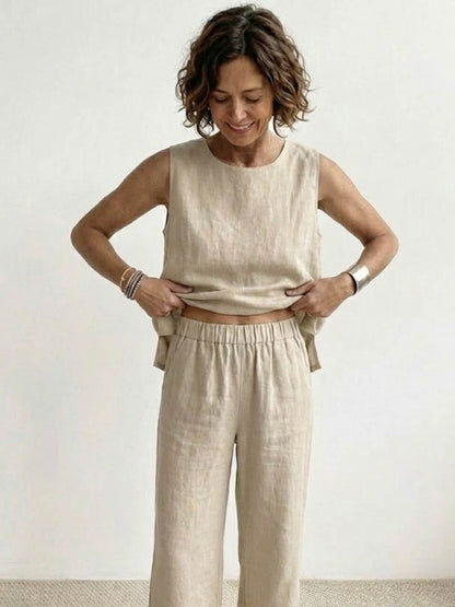 Alina | Sleeveless Tank Top with Matching Wide-Leg Trousers