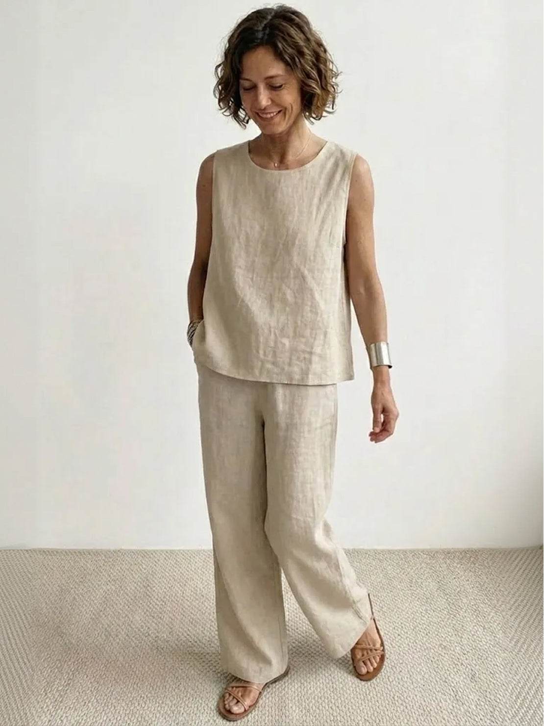 Alina | Sleeveless Tank Top with Matching Wide-Leg Trousers