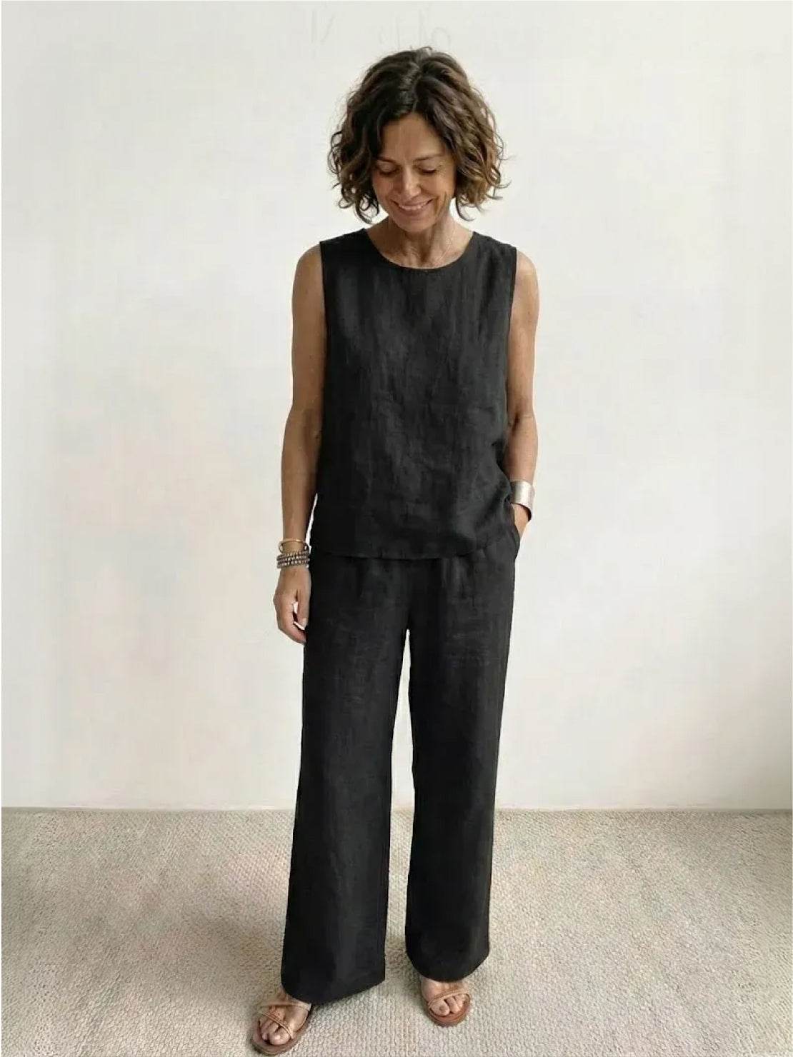 Alina | Sleeveless Tank Top with Matching Wide-Leg Trousers