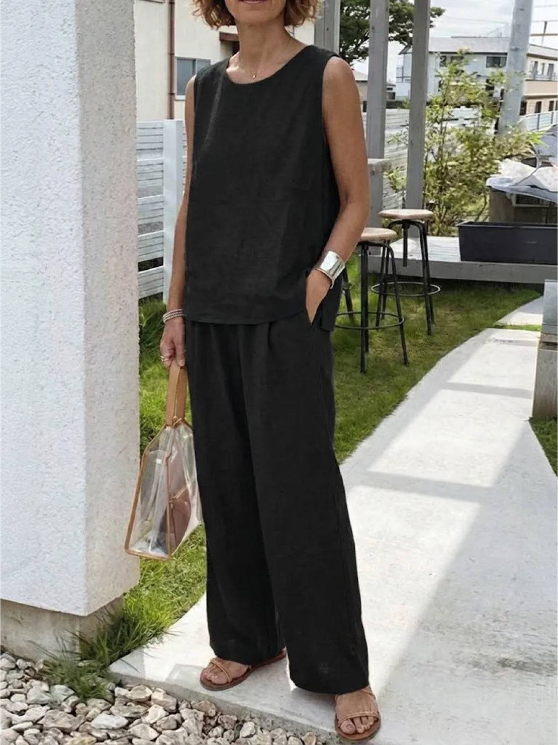 Alina | Sleeveless Tank Top with Matching Wide-Leg Trousers