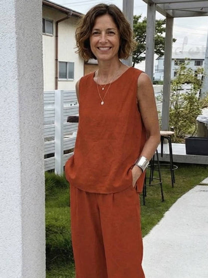 Alina | Sleeveless Tank Top with Matching Wide-Leg Trousers