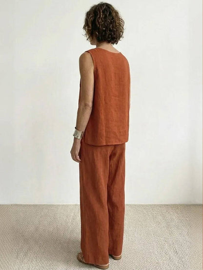 Alina | Sleeveless Tank Top with Matching Wide-Leg Trousers