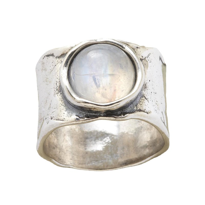 Women's Silver Moonstone Ring with Unique Design and Adjustable Band