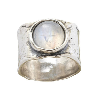 Women's Silver Moonstone Ring with Unique Design and Adjustable Band