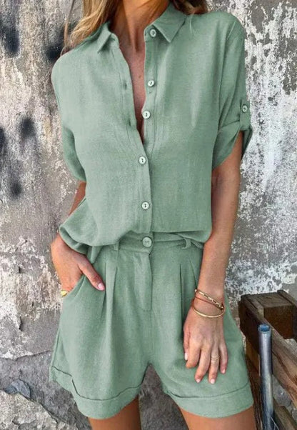 Women's Summer Shorts and Top Set with Breathable Fabric and Relaxed Fit