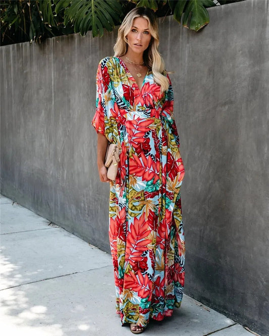 Effortlessly Elegant Bohemian Flowing Kimono Wrap Maxi Dress For Wedding Guests