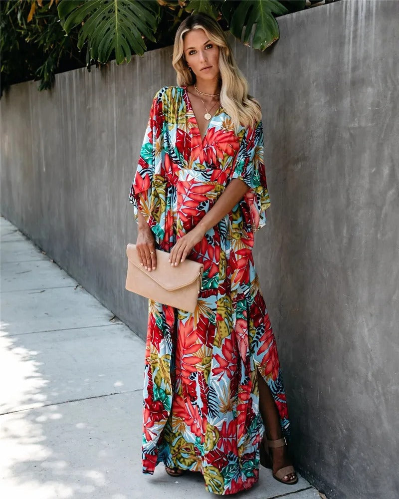 Effortlessly Elegant Bohemian Flowing Kimono Wrap Maxi Dress For Wedding Guests