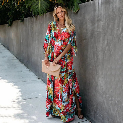 Effortlessly Elegant Bohemian Flowing Kimono Wrap Maxi Dress For Wedding Guests