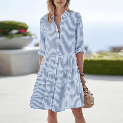 Women's Striped Dress with Button Details and Breezy Fit