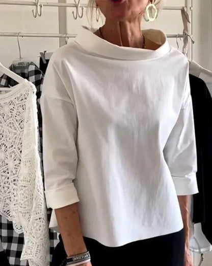 Women's Bateau Neck Top with 3/4 Sleeves and Relaxed Fit